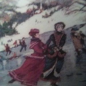 Vtg Avon Skating Scene Ceramic Brooch